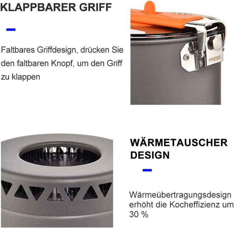widesea Geschirr für Camping 1,6 l Topf Touristengeschirr Tourismus Wandern Picknick Kochzubehör Koc