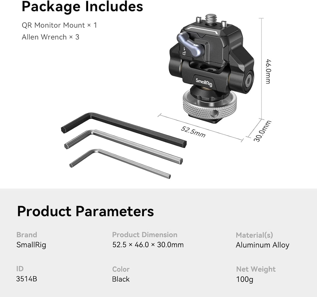 SMALLRIG Cold Shoe Monitor Mount, HawkLock Mini, Drop-in Quick Release Swivel und Tilt Monitor Holde
