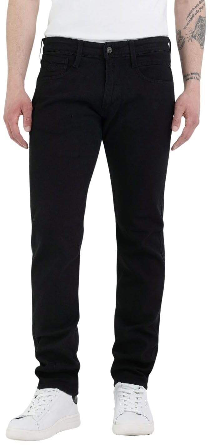 Replay Herren Jeans Anbass Slim-Fit mit Power Stretch 28W / 32L Black 098, 28W / 32L Black 098
