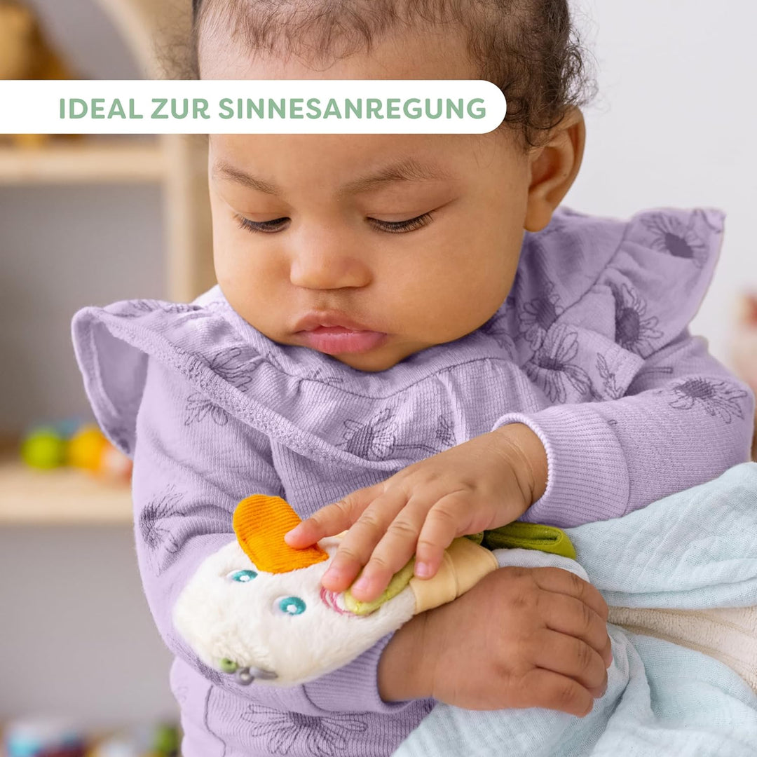 HABA Baby-Spiel-Set Gans 3-in-1 – Geschenkset mit Greifling, Knisterbuch & Schmusetuch, Sinnesspielz