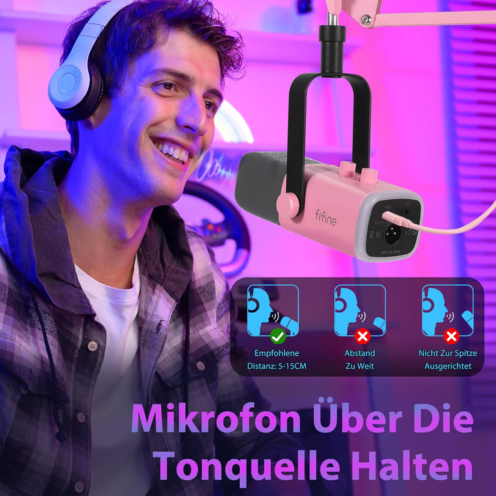 FIFINE XLR Streaming Mikrofon mit Arm für Podcast Studio, USB Dynamisch Microphone Gaming PC mit Stu