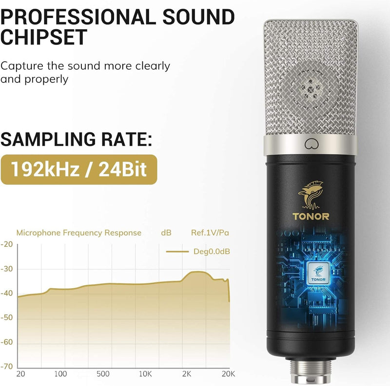 TONOR Grossmembran USB Mikrofon PC Set, Kondensator Microphone 192 kHz/24 Bit Computer Podcast Mikro