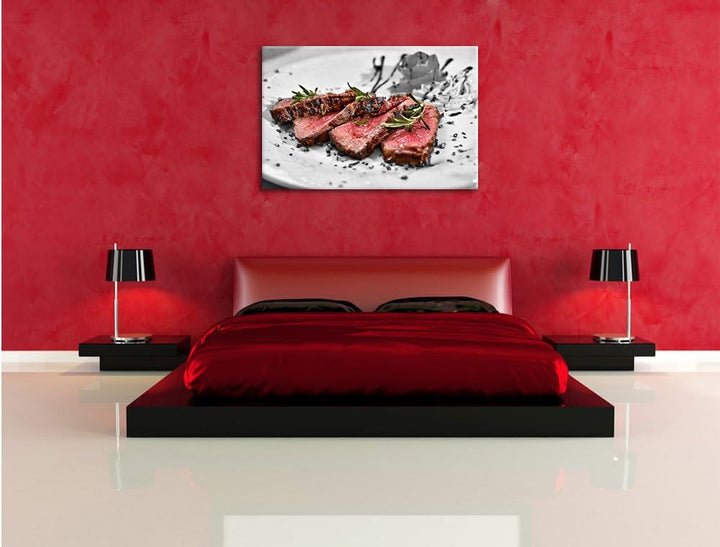 Pixxprint saftiges Carpaccio B&W Detail, Format: 100x70 auf Leinwand, 100x70