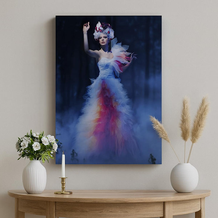 Bilder auf Leinwand 55x100cm Leinwandbild mit Rahmen Frau Geheimnis Nacht Wald Gross Wanddeko Bild S