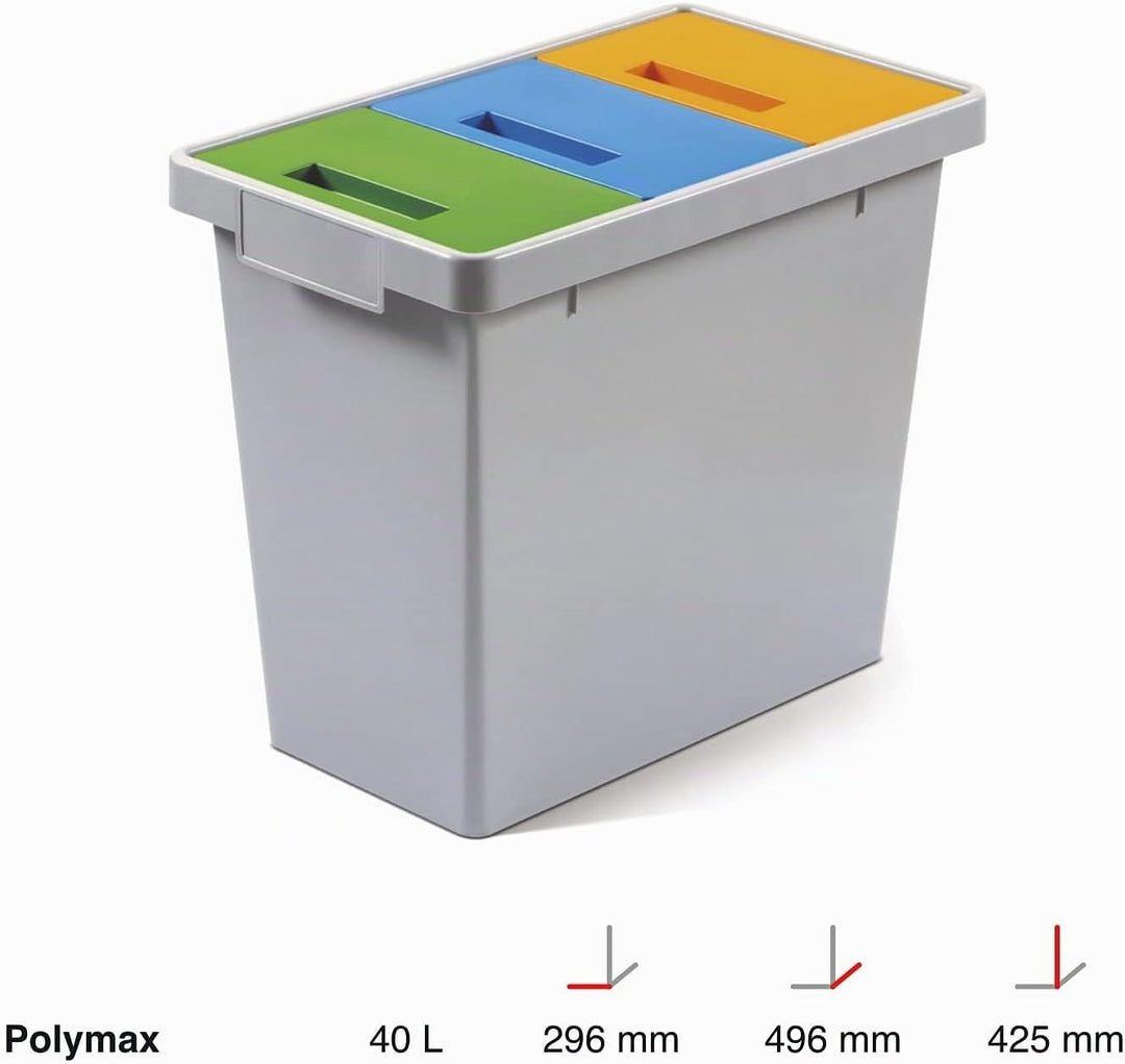 Mattiussi Ecologia S.p.A. POLYMAX: Abfalleimer Mülleimer mit DREI Fächern für Mülltrennung (grau mit