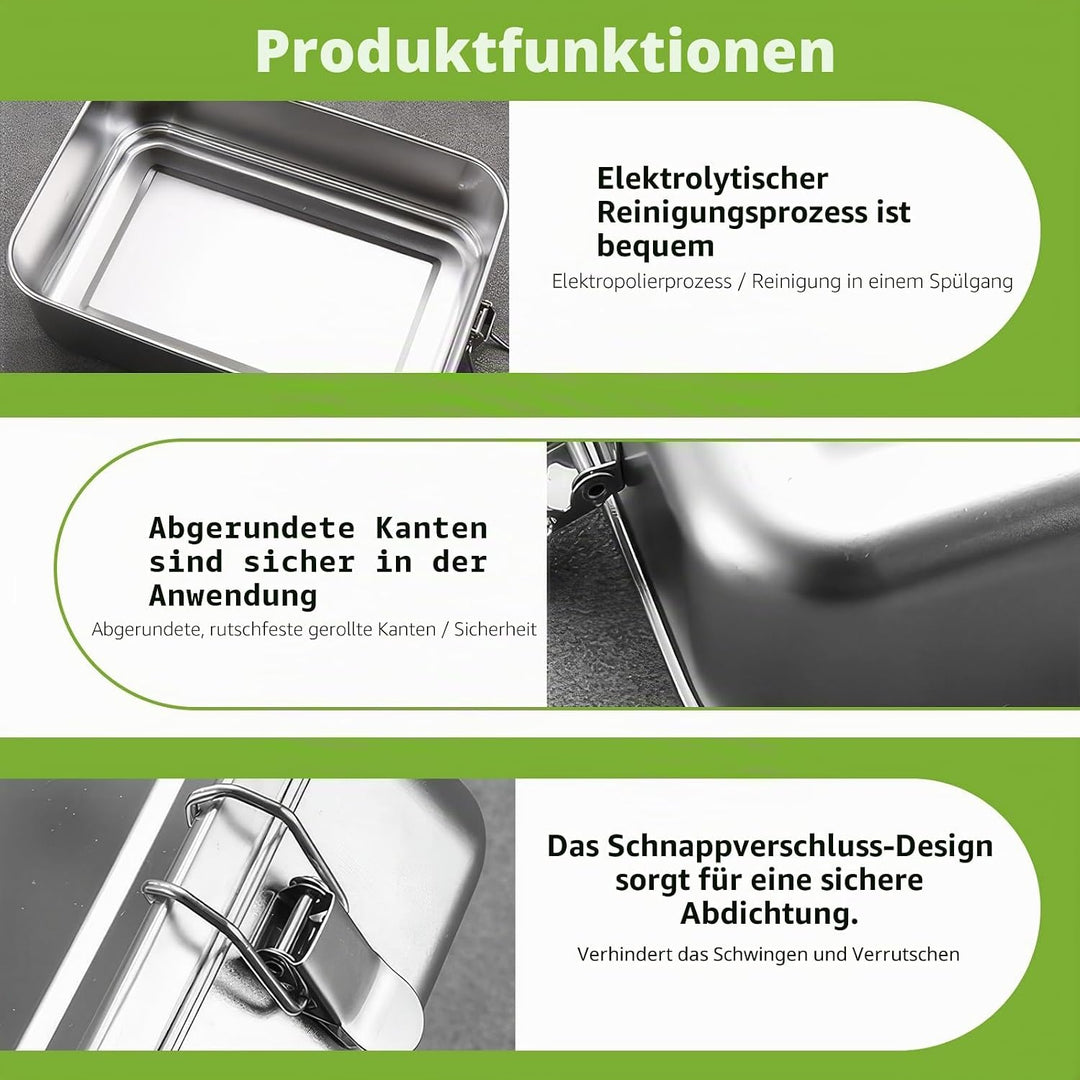 Edelstahl-Lebensmittelbehälter mit Deckel, 2 Stück Bento Box Lunchbox Trennwand und auslaufsicheren