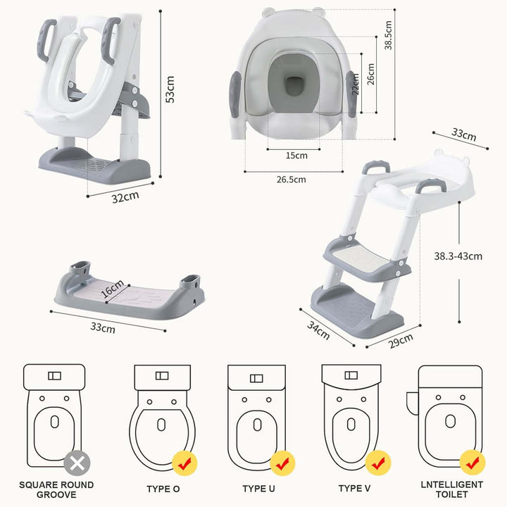 Mkitnvy Toilettensitz Kinder Kinder WC, Toilettensitz Toilettentrainer mit Treppe, Verstellbar Toile