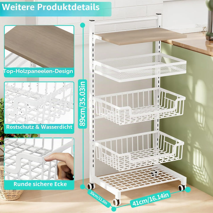 HapiRm Gemüsewagen Obstregal Küche Gemüseregal - 5 Etagen Verstellbar Obstkorb Küchenwagen, Grosse K
