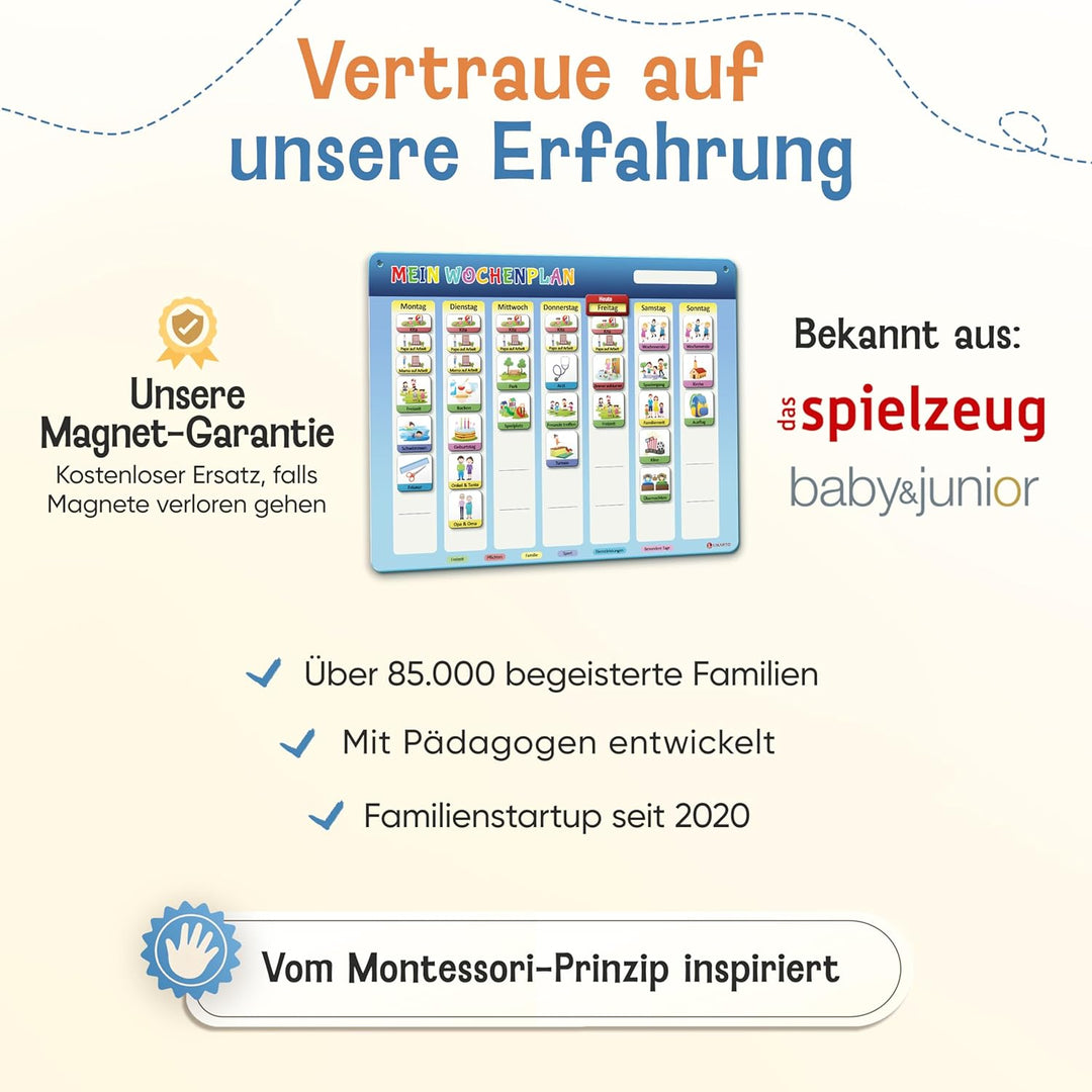 LIKARTO Wochenplaner für Kinder - Montessori Magnettafel inkl. 198 Magnete & Kordel - Komplett besch