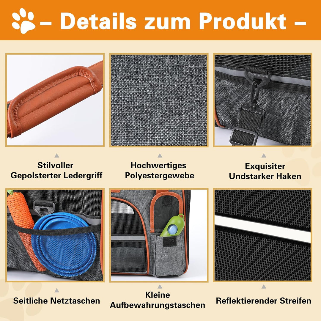 COMSLE Faltbare Transporttasche für Katze Hunde bis 7 kg L（50x28x30cm） Dunkelgrau, L（50x28x30cm） Dun