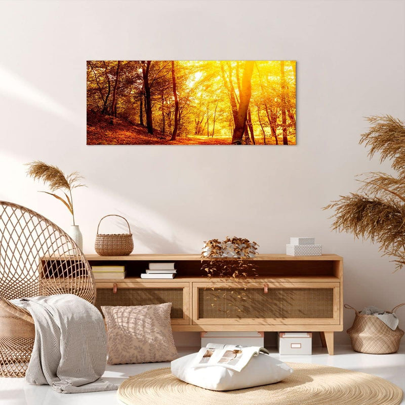 Panorama Bilder auf Leinwand 100x40cm Leinwandbild mit Rahmen Wald Baum Natur Gross Wanddeko Bild Sc