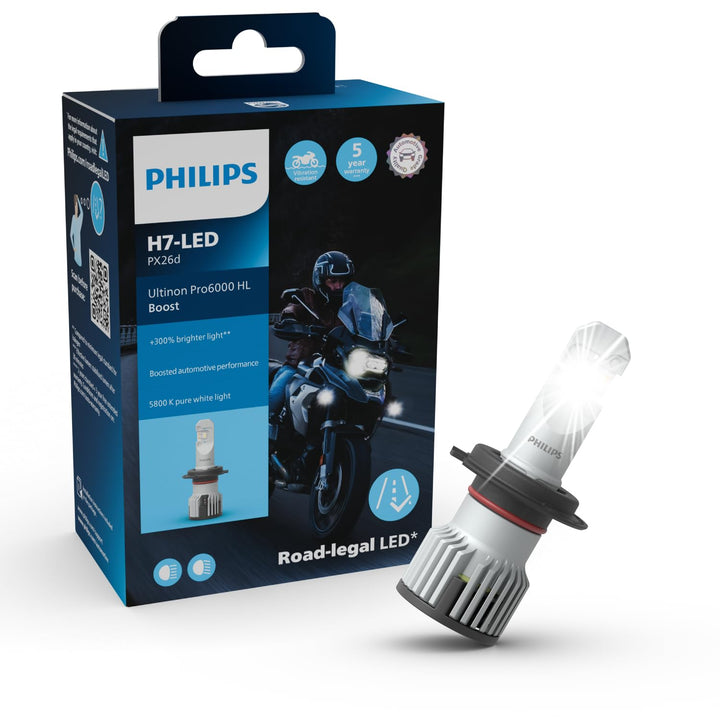 Philips Ultinon Pro6000 Boost H7-LED Moto, Scheinwerferlampe mit Strassenzulassung für Motorräder*,