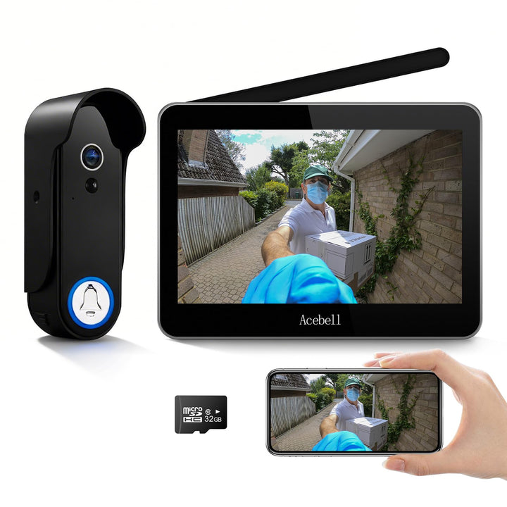 WLAN Video Türsprechanlage mit 7''Touchscreen, 1080P Kabellose Türklingel mit Kamera und Monitor,Bew