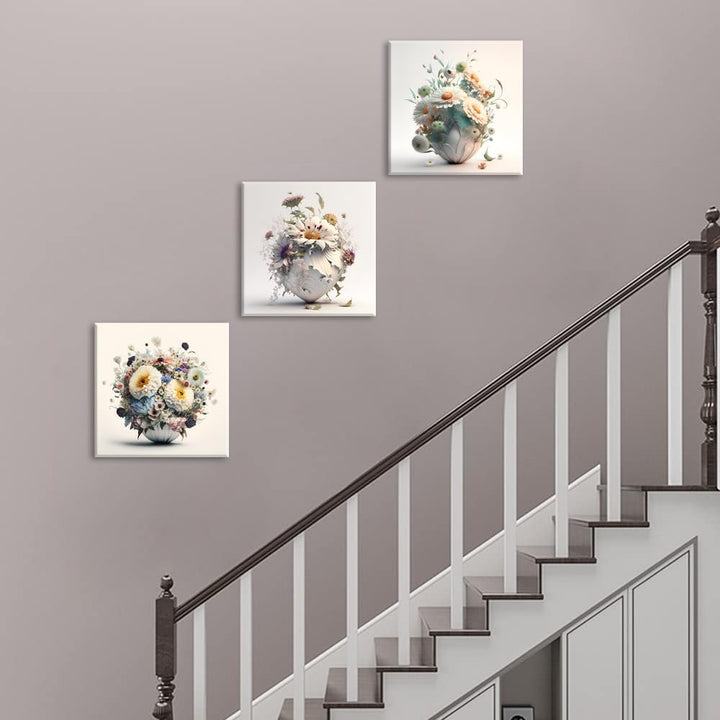 Piy Painting Leinwandbilder Blumen in einer Vase bilder 3er 30x30cm Leinwand Wandbilder Mit eingebau