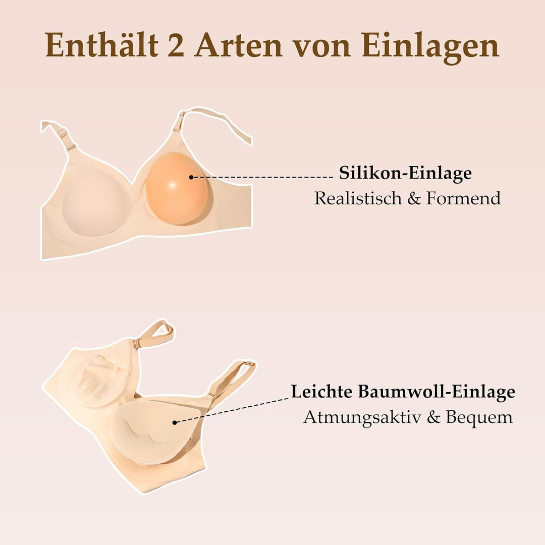 Mastektomie BH Set mit Hohle Silikon Brüste,Baumwoll-Einlagen | Taschenloser bügelfreier BH,für Mast