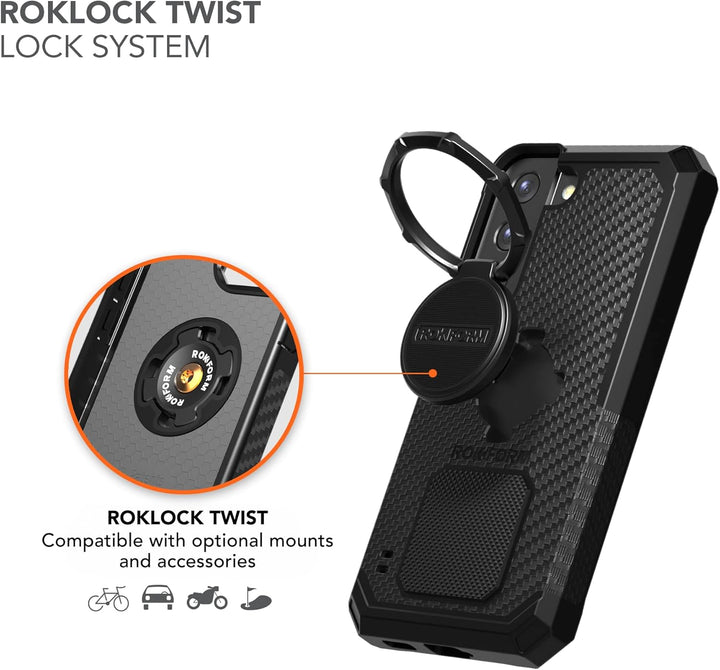 Rokform Galaxy S22 Hülle, Rugged Series, magnetische Hülle mit Drehverschluss, sturzgeprüfte Rüstung