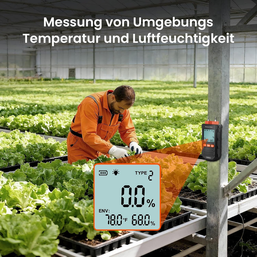 Holzfeuchtemessgerät 4-In-1 Feuchtigkeitsmessgerät Holz und Wand mit Hold-Funktion, Messung von Umge