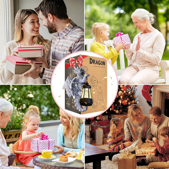 Yeomoo Drachen Figuren mit Solarlampen Baumstamm Gartendeko für Draussen: Lustige Drachen Gartenfigu