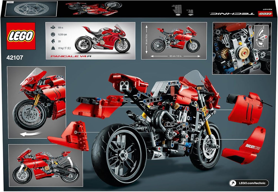 LEGO 42107 Technic Ducati Panigale V4 R Motorrad, Supermotorrad-Schaustück für Sammler, Set für Kind