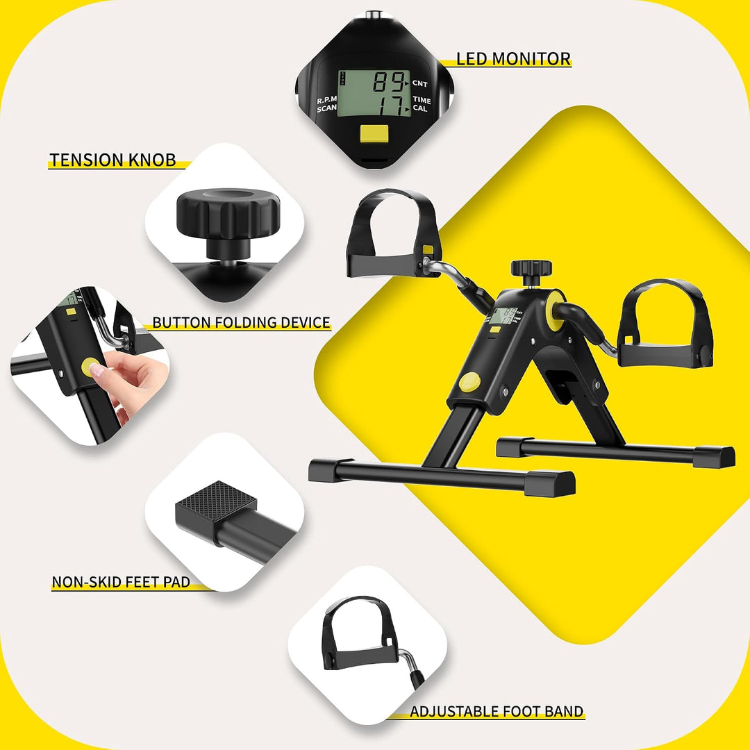 MOMODA Untertisch-Fahrradpedaltrainer mit LCD-Display, tragbarer Mini-Heimtrainer für Arm und Bein S