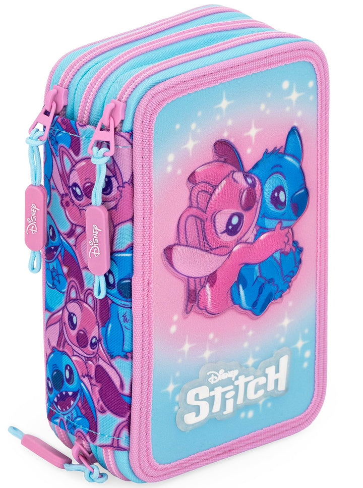 3-Fach Federmäppchen Mädchen Gefüllt für Stitch Fan – Schulmäppchen Set 46 Teile mit Radierbaren Sti