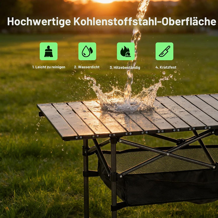 Campingtisch Klappbar 120 x 55cm, Klapptisch Höhenverstellbar(50/80cm), Tischplatte Aufrollbar, Trag