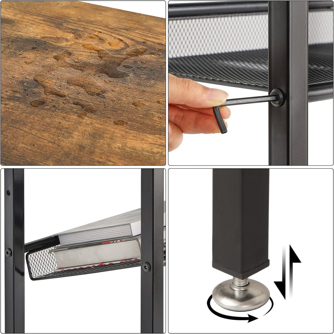 YMYNY 2er Set Beistelltische, Nachttisch mit Regalen, Telefontisch, Industriestil, Mesh verstellbar,