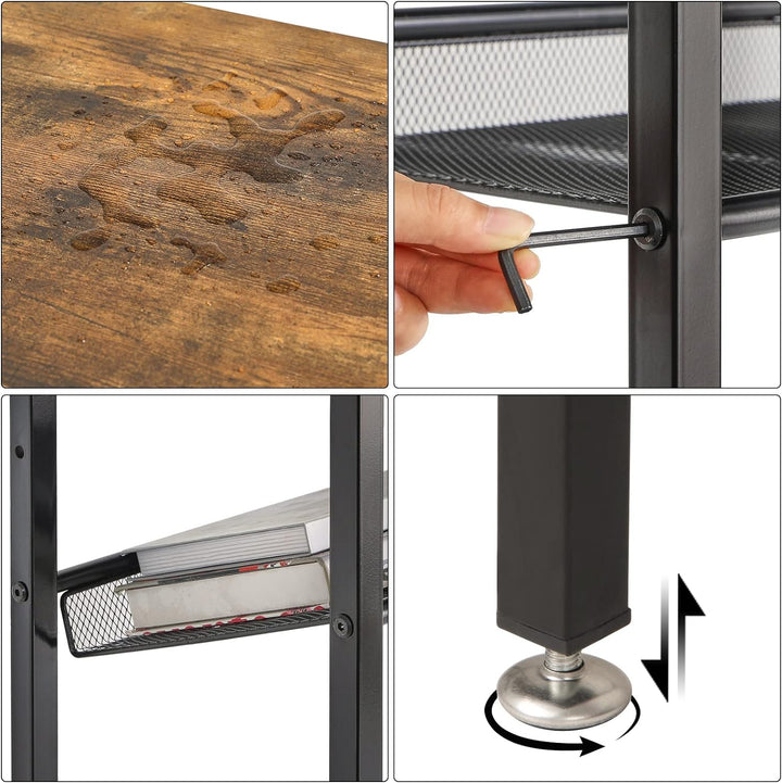 YMYNY 2er Set Beistelltische, Nachttisch mit Regalen, Telefontisch, Industriestil, Mesh verstellbar,