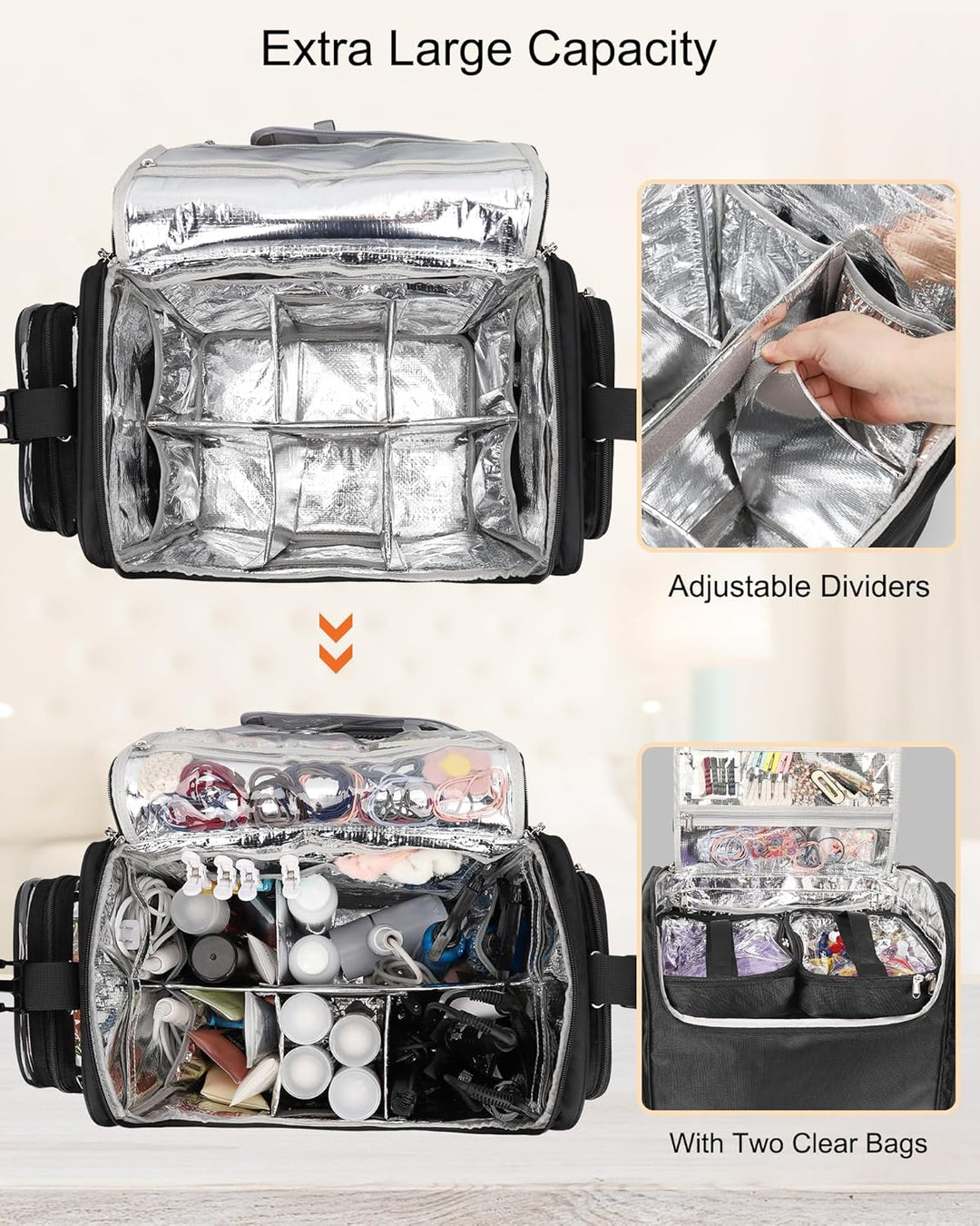 Relavel Roll-Make-up-Koffer – Hairstyling-Reisetasche mit 4 Rädern, Hitzeisolierter Schicht, Verstel
