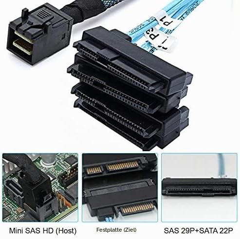 NFHK Internal Mini SAS SFF-8643 Host to 4 SAS 29Pin SFF-8482 Target Disk 6Gbps Data Server Raid Cabl