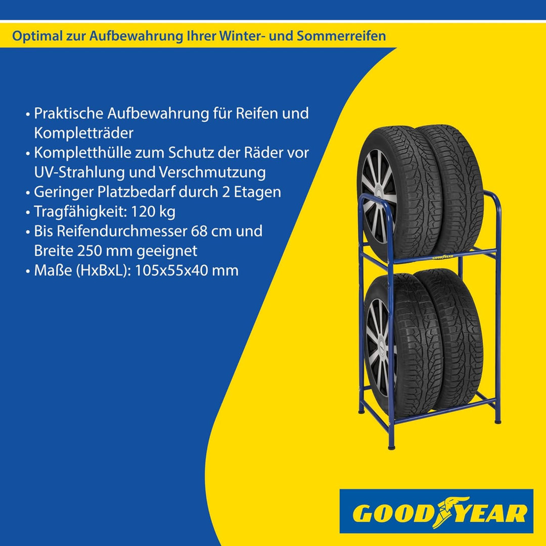 Goodyear Reifenregal für 4 Reifen, platzsparende Aufbewahrung, höhenverstellbar, 2 Ebenen, Tragkraft