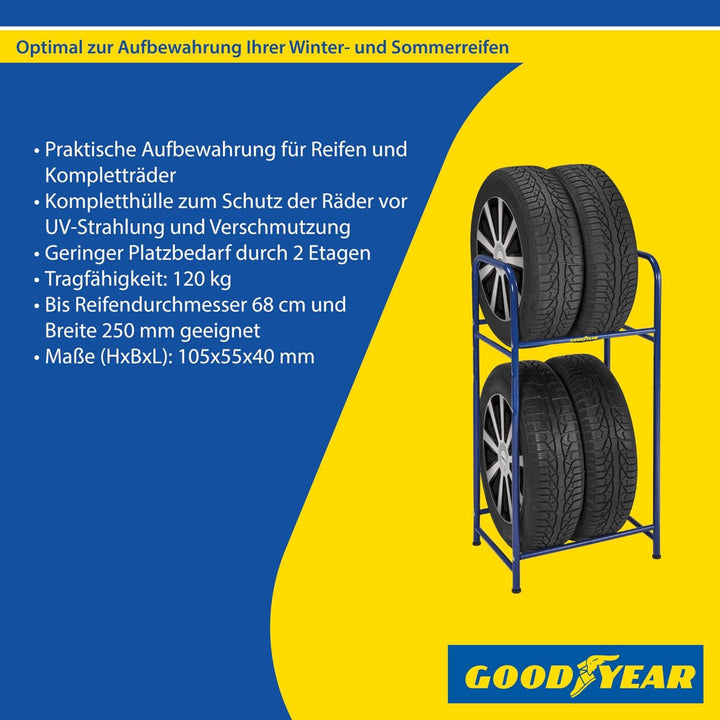 Goodyear Reifenregal für 4 Reifen, platzsparende Aufbewahrung, höhenverstellbar, 2 Ebenen, Tragkraft