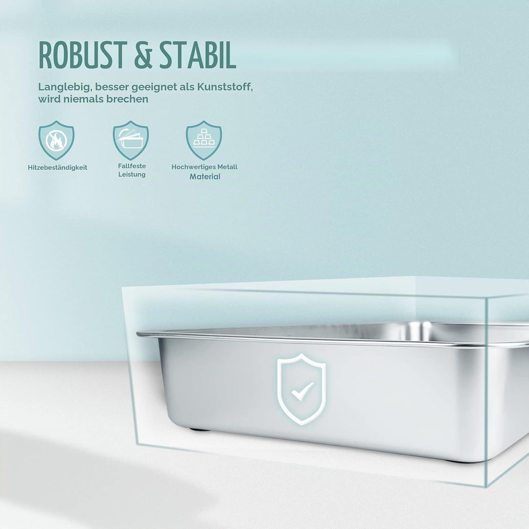 IKITCHEN Grosse Katzentoilette Edelstahl(50×35×10cm), Litter Box Katzenklo, Katzen und Kaninchen Met