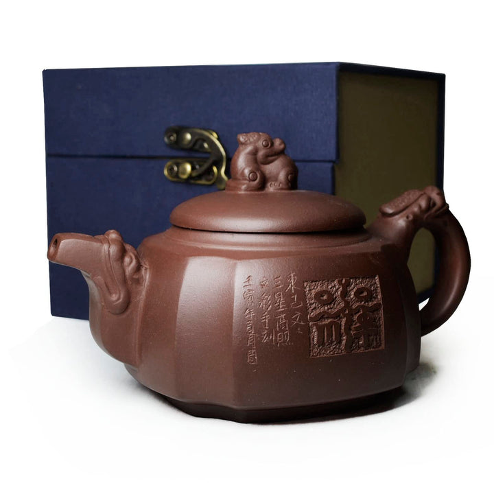 Teekanne, 300 ml, chinesischer Ton, Zisha, Zisha, Drachengriff, Löwendeckel, Gongfu, loser Tee