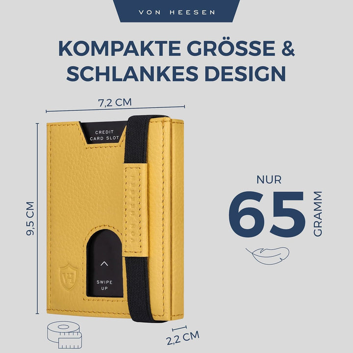 VON HEESEN Slim Wallet mit Münzfach &amp; RFID-Schutz - Leder Geldbeutel - Mini Geldbörse für Herren und