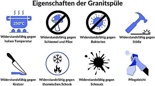 VBChome Spülbecken Premium 77x46 mit Armatur Schwarz Granitspüle Spüle Einbauspüle Abtropffläche Ein