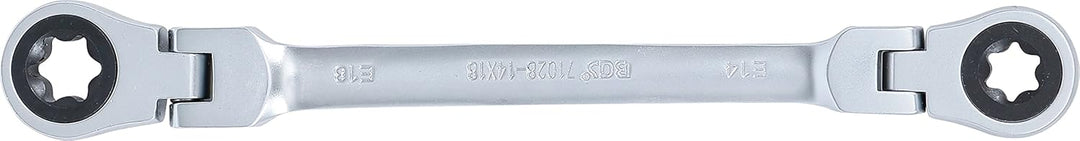 BGS 71028-14X18 | Doppel-Ratschen-Ringschlüssel | abwinkelbar | mit E-Profil Ringköpfen | SW E14 x E