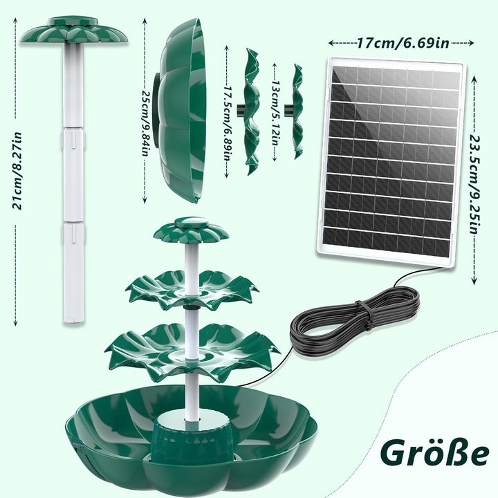 AISITIN DIY Brunnen,Vogeltränke Sets mit 6,5W Solar Springbrunnen mit Akku, 3 Stufige Vogelfütterer
