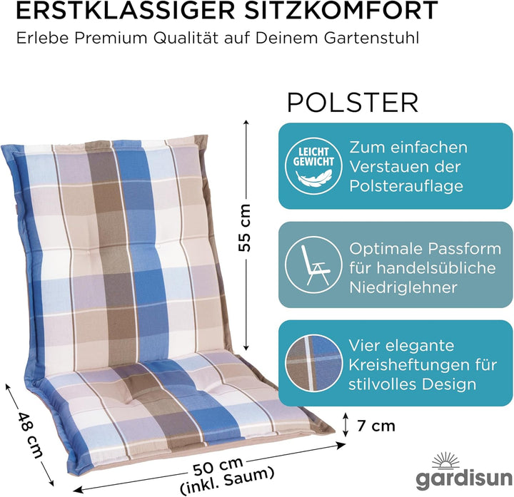 Gartenstuhlauflagen Niedriglehner I Extra Dicke Sitzauflagen I Made in Europe I Stuhlauflagen für Ni