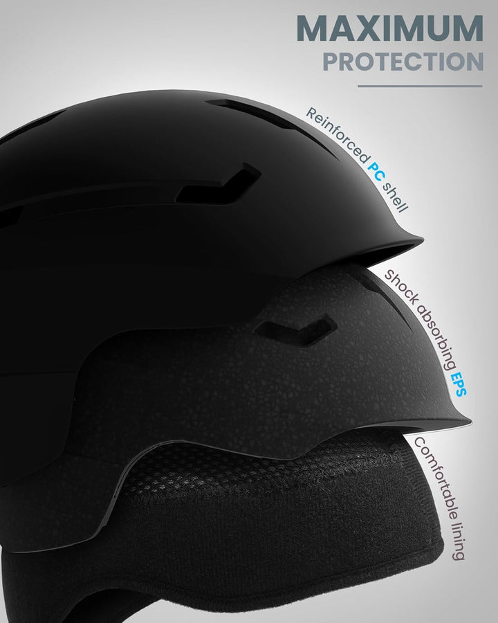 OutdoorMaster Skihelm-Set, Snowboard-Helm mit Brille für Erwachsene - 12 Belüftungsöffnungen - Skihe