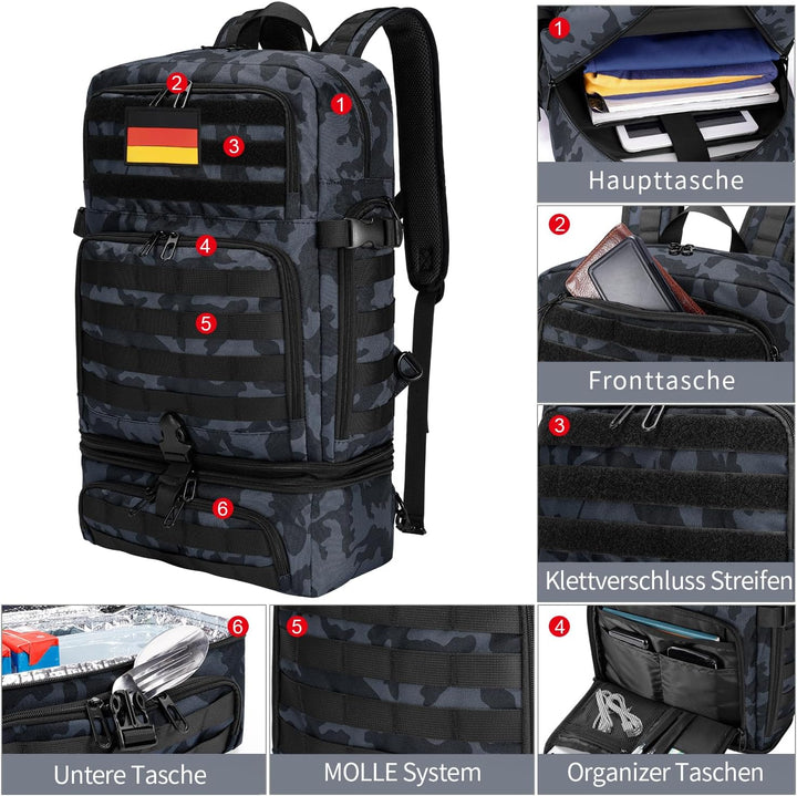 BERTASCHE Lunch Rucksack, 15.6 Zoll Laptop Rucksack mit Kühltasche, 2-IN-1 Arbeitrucksack für Herren
