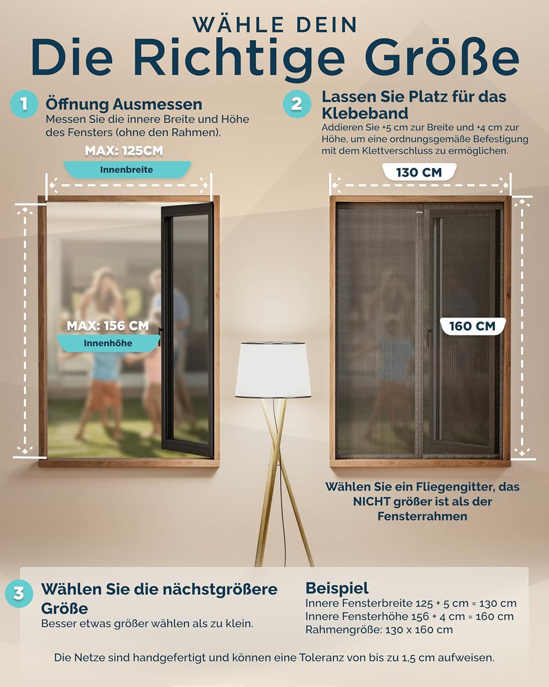 ARCOL Fliegengitter Fenster Magnet 130x160 cm aus Fiberglas – Schluss mit Mücken in 3 Min, Ultrafein