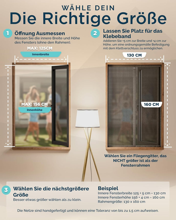 ARCOL Fliegengitter Fenster Magnet 130x160 cm aus Fiberglas – Schluss mit Mücken in 3 Min, Ultrafein