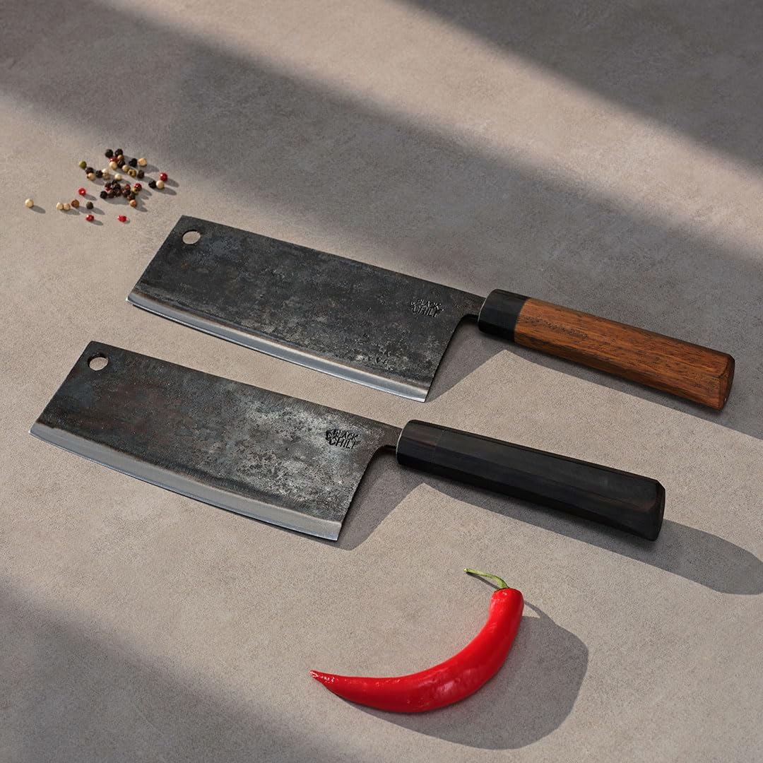 Hackmesser (Chinesisches Kochmesser) für Fleisch und Gemüse | Griff: Eisenholz | 18 cm Carbonstahl K