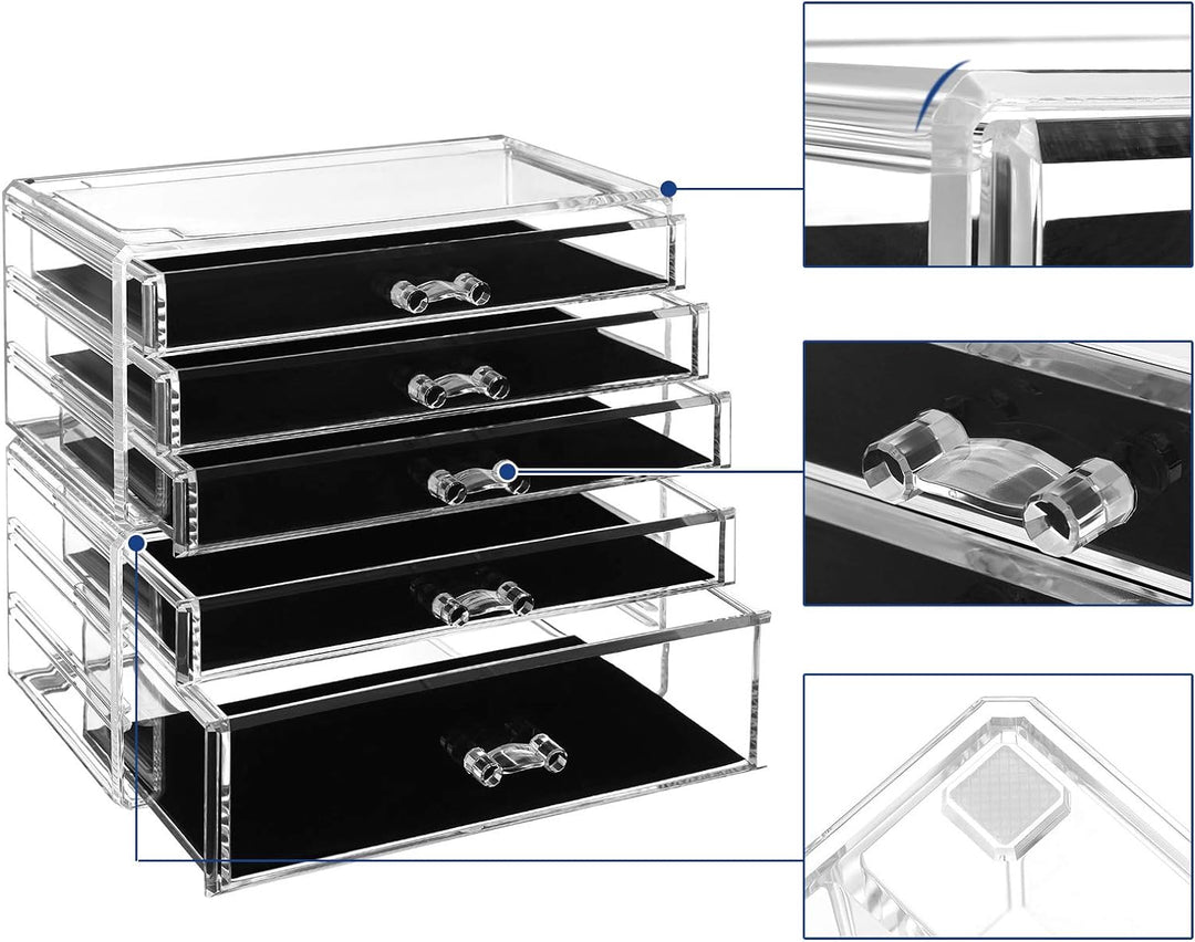 SONGMICS Make-up Organizer, 2 stapelbare Aufbewahrungsboxen für Schmuck und Kosmetik, mit 5 Schublad