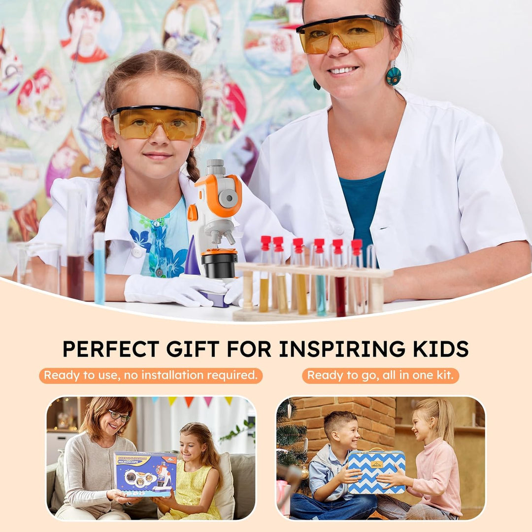 MAXLAPTER Mikroskop für Kinder, 100X-1200X Kinder Mikroskop Kit mit Projektor, Mikroskop Dias Set, L