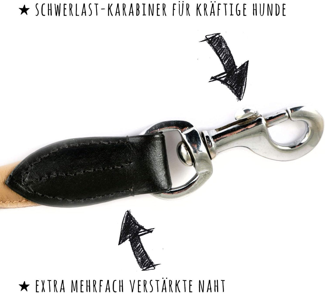 Monkimau Hundeleine Führleine für Hunde aus echt Leder verstellbar beige, beige