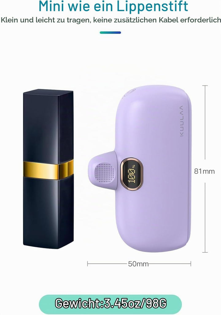 Kuulaa Mini Powerbank 5000mAh, Klein Power Bank USB C 20W PD Externer Akku, Compact LED Digitalanzei
