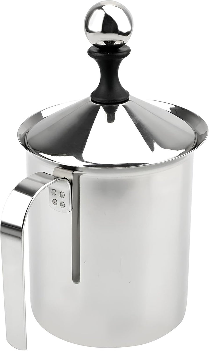 Milchaufschäumer manuell Edelstahl poliert | 400ml für 2-3 Portionen innerhalb kürzester Zeit | Milc