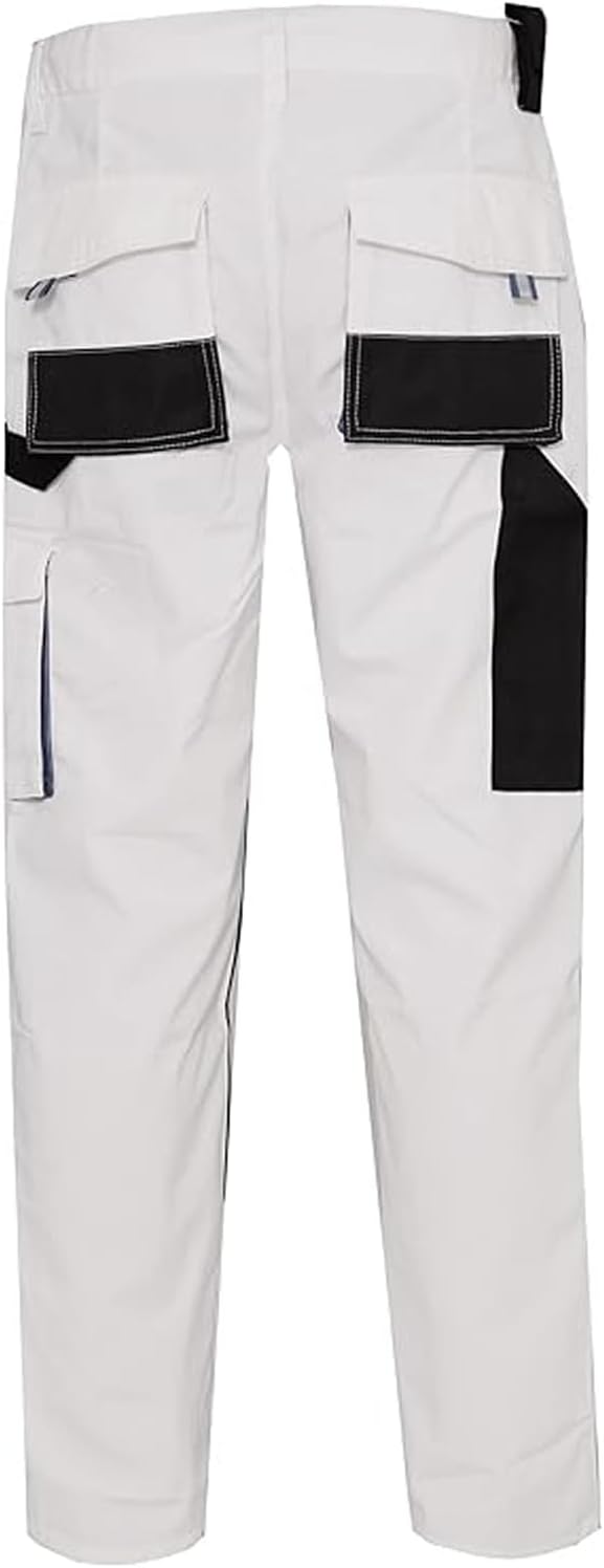 WORK IDEA Herren-Arbeitshose mit Oxford-Knietaschen, strapazierfähigem Canvas S Weiss, S Wei&amp;